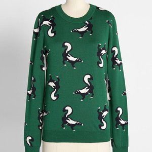 ModCloth Funky Woodland Critters Skunk Sweater, Size S
